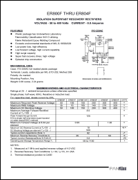 ER801F datasheet: Isolation superfast recovery rectifier. Max recurrent peak reverse voltage 100V. Max average forward rectified current 8.0 A. ER801F