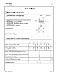 GBPC25005 datasheet: High current silicon bridge rectifier. Max recurrent peak reverse voltage 50 V. Max average forward current for resistive load at Tc=55degC 25 A. GBPC25005
