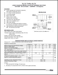 SL34 datasheet: Low VF surfase mount schottky barrier rectifier. Max recurrent peak reverse voltage 40 V. Max average forward rectified current 3.0 A. SL34