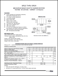 SR22 datasheet: Mini surfase mount schottky barrier rectifier. Max recurrent peak reverse voltage 20 V. Max average forward rectified current 2.0 A. SR22
