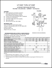 UF1001F datasheet: Ultrafast switching rectifier. Max recurrent peak reverse voltage 100 V. Max average forward rectified current 10.0 A. UF1001F
