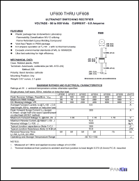 UF601 datasheet: Ultrafast switching rectifier. Peak reverse voltage 100 V. Average forward current 6.0 A. UF601