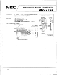 2SC2752 datasheet: NPN transistor for low power switching regulator, DC-DC converter and high voltage switch 2SC2752