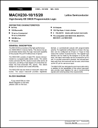 MACH230-24JI datasheet: High-density EE CMOS programmable logic, 128 macrocells, 64 outputs, 70 inputs, 128 flip-flops; 4 clock choices, 24ns MACH230-24JI