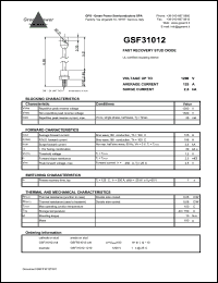 GSF31012 datasheet: 1200 V  fast recovery stud diode GSF31012
