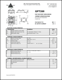 GPT200 datasheet: 600 V  fast recovery diode bridge GPT200