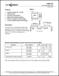 HWS2152 datasheet: DC-2 GHz, GaAs MMIC SPDT switch HWS2152