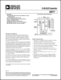 AD673SD datasheet: 8-Bit A/D converter, relative accuracy +/- 1/2 LSB max, with MIL-STD-883 package AD673SD