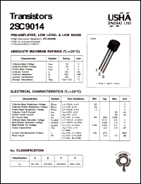 2SC9014 datasheet: Transistors, pre-amplifier, low lewel & low noice, 50V, 100mA, 450mW 2SC9014
