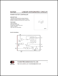 KA7524 datasheet: Power factor controller. Supply voltage Vcc = 20V. Peak driver output current 500mA. KA7524