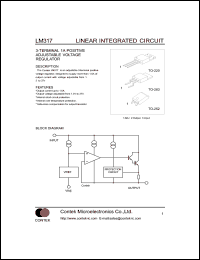 LM317 datasheet: 3-terminal 1.5A positive adjustable voltage from 1.3V to 37V regulator. LM317