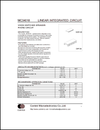 MC34018 datasheet: Voice switched speaker-phone circuit. MC34018