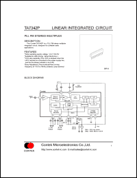 TA7342P datasheet: PLL FM stereo multiplex. Operating supply voltage: Vcc=1.8V-5V.. TA7342P