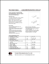 TEA1062 datasheet: Low voltage telephone transmission circuit with dialler interface. TEA1062