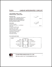 TL074C datasheet: Low noise quad J-fet operational amplifier. Supply voltage Vcc: +-18V,max. Input voltage Vi: +-15V,max. TL074C