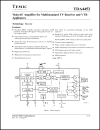 TDA4452 datasheet: Video IF amplifier for multistandard TV receiver and VTR appliances TDA4452