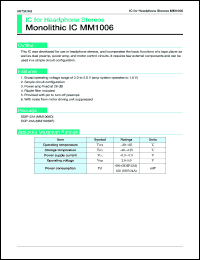 MM1006D datasheet: Power amp for headphone stereos MM1006D