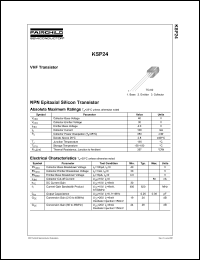 KSP24 datasheet: VHF transistor, NPN, collector-emitter=30V, collector power dissipation=350 mW KSP24