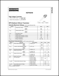 KSP45 datasheet: High voltage NPN transistor, collector-emitter=350V, collector power dissipation=625 mW KSP45