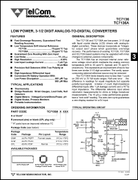 TC7136ARCKW datasheet: Low power, 3-1/2 digit analog-to-digital converter. Low temperature drift internal reference 35ppm/degC,typ. TC7136ARCKW