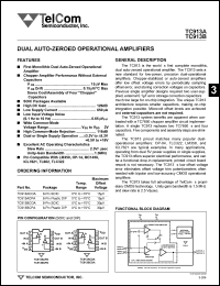 TC913ACOA datasheet: Dual auto-zeroed operational amplifier. Maximum offset voltage 15 microV. TC913ACOA