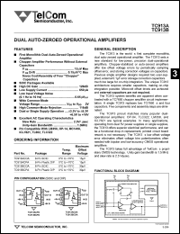 TC913BCOA datasheet: Dual auto-zeroed operational amplifier. Maximum offset voltage 30 microV. TC913BCOA