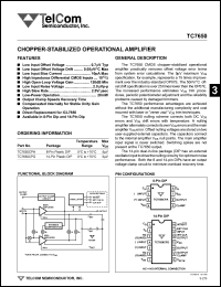 TC7650CPA datasheet: Chopper-stabilized operational amplifier. Max Vos =  +-5microV TC7650CPA