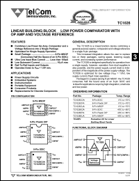 TC1026EPA datasheet: Linear building block - low power comparator with op amp and voltage reference. TC1026EPA