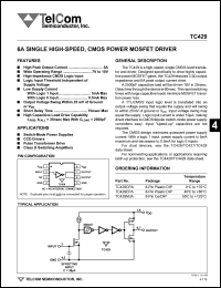 TC429CPA datasheet: 6A single high-speed, CMOS power MOSFET driver. TC429CPA