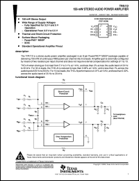 TPA112DR datasheet:  150 MW STEREO AUDIO POWER AMPLIFIER TPA112DR
