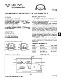 TC660CPA datasheet: 100mA charge pump DC-to-DC voltage converter. Converts (+1.5V to 5.5V) to (-1.5V to -5.5V) TC660CPA