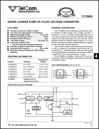 TC7660SCOA datasheet: Super charge pump DC-to-DC voltage converter. Converts +5V logic supply to +-5V system. Wide input voltage range 1.5V to 12V. TC7660SCOA
