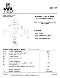 BCU83D datasheet: NPN epitaxial planar silicon tpansistor. Ideal for high current switching application. BCU83D