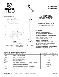 BUZ900DP datasheet: N-channel power MOSFET. Power MOSFETs for audio applications. Drain - source voltage 160V. BUZ900DP