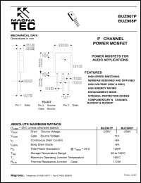 BUZ907P datasheet: P-channel power MOSFET. Power MOSFETs for audio applications. Drain - source voltage -220V. BUZ907P