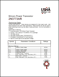 2N3773AR datasheet: NPN silicon power transistor. 16Amp, 140V, 150Watt. High power audio, disk head positioners and other linear applications. Power switching circuits such as relay or solenoid drivers, dc to dc converters or inverters. 2N3773AR