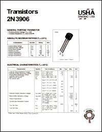 2N3906 datasheet: General purpose transistor. Collector-emitter voltage: Vceo = -40V. Collector-base voltage: Vcbo = -40V. Collector dissipation: Pc(max) = -625mW. 2N3906