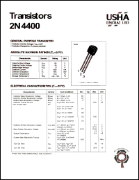 2N4400 datasheet: General purpose transistor. Collector-emitter voltage: Vceo = 40V. Collector-base voltage: Vcbo = 60V. Collector dissipation: Pc(max) = 625mW. 2N4400