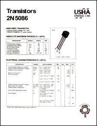 2N5086 datasheet: Amplifier transistor. Collector-emitter voltage: Vceo = -50V. Collector-base voltage: Vcbo = -50V. Collector dissipation: Pc(max) = -625mW. 2N5086