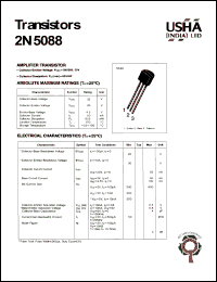 2N5088 datasheet: Amplifier transistor. Collector-emitter voltage: Vceo = 30V. Collector-base voltage: Vcbo = 35V. Collector dissipation: Pc(max) = 625mW. 2N5088