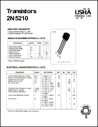 2N5210 datasheet: Amplifier transistor. Collector-emitter voltage: Vceo = 50V. Collector-base voltage: Vcbo = 50V. Collector dissipation: Pc(max) = 625mW. 2N5210
