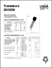 2N5550 datasheet: Amplifier transistor. Collector-emitter voltage: Vceo = 140V. Collector-base voltage: Vcbo = 160V. Collector dissipation: Pc(max) = 625mW. 2N5550