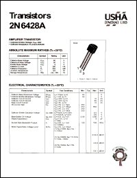 2N6428A datasheet: Amplifier transistor. Collector-emitter voltage: Vceo = 50V. Collector-base voltage: Vcbo = 60V. Collector dissipation: Pc(max) = 625mW. 2N6428A