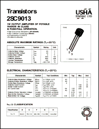 2SC9013 datasheet: Transistor. 1W output amplifier of potable radios in class B push-pull operation. Collector-base voltage Vcbo = 40V. Collector-emitter voltage Vceo = 20V. Emitter-base voltage Vebo = 5V. Collector dissipation Pc(max) = 625mW. Collector current Ic = 600mA. 2SC9013
