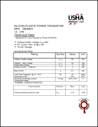 2SD880Y datasheet: NPN silicon plastic power transistor. Designed for low frequency power amplifier. Vceo =60V, DC current gain: 20 @ Ic = 3A. Pd = 30W. 2SD880Y