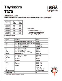 T370/29 datasheet: Thyristor. D.C. motor control, controlled rectifiers, A.C. controllers. Vrrm = 2900V, Vrsm = 3000V. T370/29