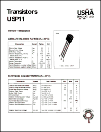 USP11 datasheet: VHF/UHF Transistor. Vcbo = 30V, Vceo = 25V, Vebo = 3.0V Pc = 350mW USP11