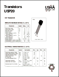USP20 datasheet: VHF Transistor. Vcbo = 40V, Vceo = 30V, Vebo = 4.0V, Pc = 350mW USP20