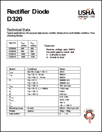 D320/16 datasheet: Rectifier diode. All purpose high power rectifier diodes, non-controllable rectifiers. Free-wheeling diodes.  Vrrm = 1600V, Vrsm = 1700V. D320/16