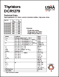 DCR1279/40 datasheet: Thyristor. Vrrm = 4000V, Vrsm = 4100V. D.C. motors control, controlled rectifiers, high power drives. DCR1279/40